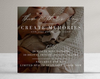 Superposición de plantilla de mini sesión del Día de la Madre. Mami y yo, fácil de editar en canva, mini sesión de marketing para fotógrafos. MÍNIMO