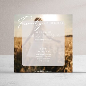 Mini session marketing template, customizable easy to edit in canva, marketing for lifestyle Photographers family mini sessions. MIN