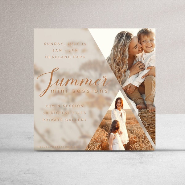 Summer Mini Session Template for photographers, themed mini session, photography template, canva design, photography digital marketing. MIN