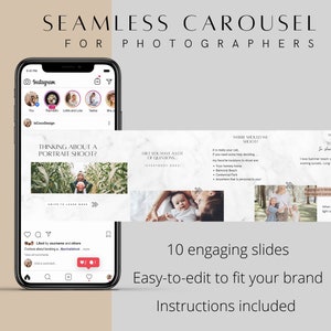 Instagram Carousel for photographers, easy to edit in canva, engagement boosting carousel post for social media. INST