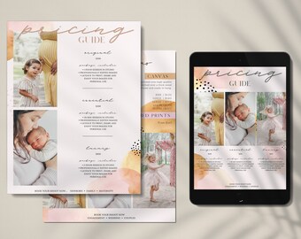 Photography Pricing Guide Template, Easy to Edit no photoshop required, bright fun design for online and printed pricelists. PRI