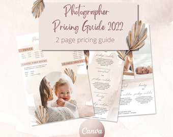 Photography Pricing Guide Template, Easy to Edit no photoshop required, blush watercolor background for online and print. PRI
