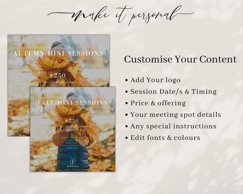 Fall Mini Session Template: Photography Marketing (canva, Instant ...