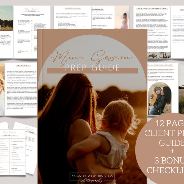 Mini Session Client Prep Guide, photographer checklists, Photography template bundle, mini Session Prep Guide, easy to edit in Canva MIN