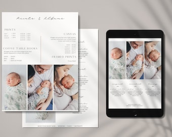 Photography Pricing Guide Template, Easy to Edit no photoshop required, minimalist design for online and printed pricelists. PRI