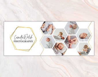 Facebook Banner Template, hexagonal and gold facebook cover collage template for photographers, canva template, banner collage FBC