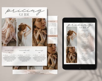 Photography Pricing Guide Template, Easy to Edit no photoshop required, soft watercolor design for online and printed price lists. PRI