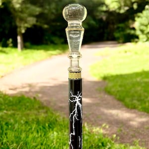 Black Walking Cane With Crystal Knob Handle Walking Stick | Gothic Style Wooden Carved Walking Cane For Men & Women | Mobility Aid Cane Gift