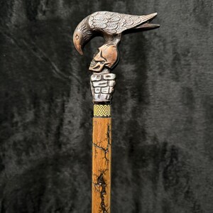 Goth Skull & Crow Wooden Walking Cane – Handmade 36" – GC-ARTIS Craft Of Canes