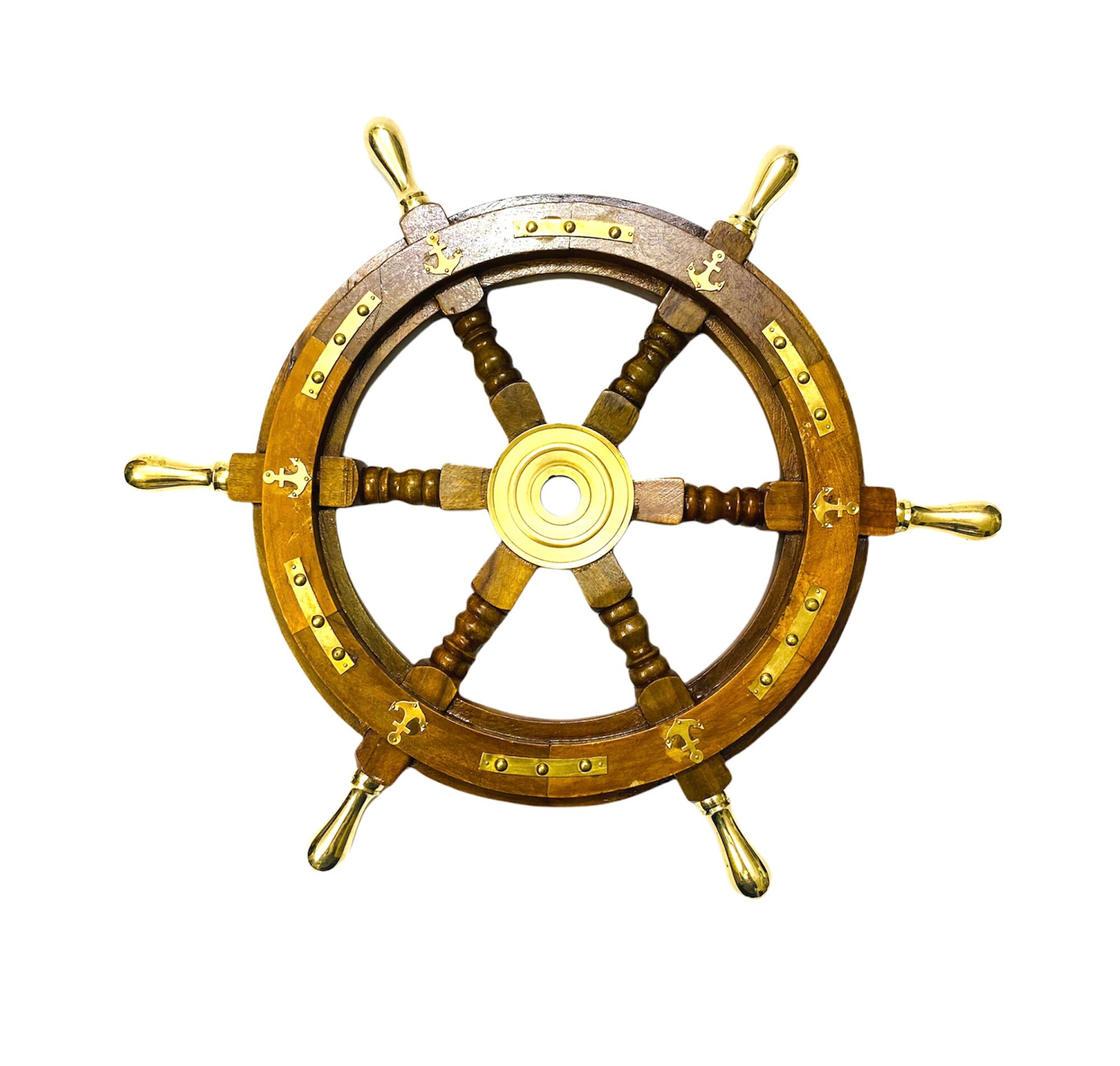 Decorative 18 Inch Ship Wheel Nautical Boat Steering Brass Handle Pirate Wall 