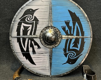 Wikinger Raben Schild Wanddekor, Handbemaltes Nordisches Holzschild Mittelalter Geschenk
