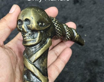 Black Antique Skull Walking Cane With Wooden Stick Goth Style