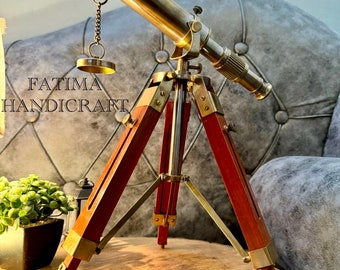 Telescopio Vintage In Ottone Su Treppiede – Decoro Nautico Con Lenti Di Qualità, Ideale Per Viaggi, Regali O Home Décor - 2