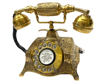 Brass Telephone Gold finish vintage style Royal landline Nautical Telephone, Brass Telephone Rotary dial full working Telephone Brass Gift