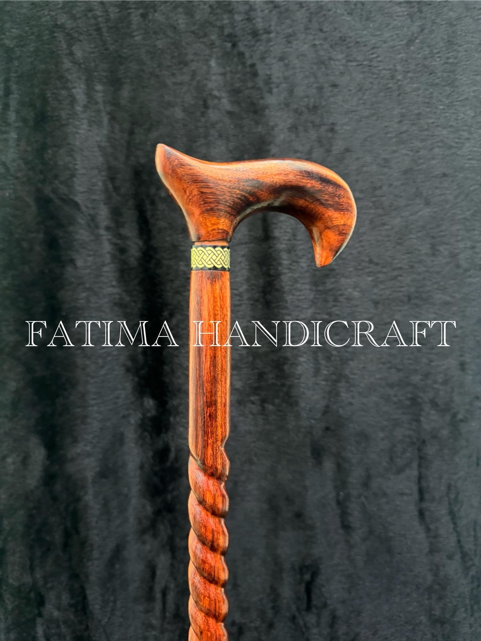 Victorian Wooden Walking Cane: Rope Design, Ergonomic Handle