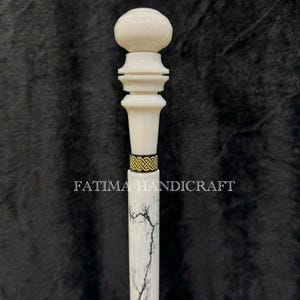 White Wizard Walking Cane With Crystal Knob Hnadle Walking Stick | Lightining Design Wooden Carved Walking Cane For Men & Women Gift For Dad