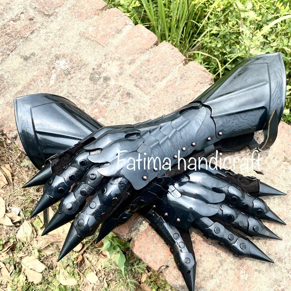 Black Steel Designer Gauntlets ~ Medieval Nazgul Gloves Lord Of The Ring Halloween Costume ~ Gift For Men Costume Medieval Armor Gauntlets