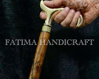 Brass Handle Wooden Walking Cane: Victorian Style Mobility Aid