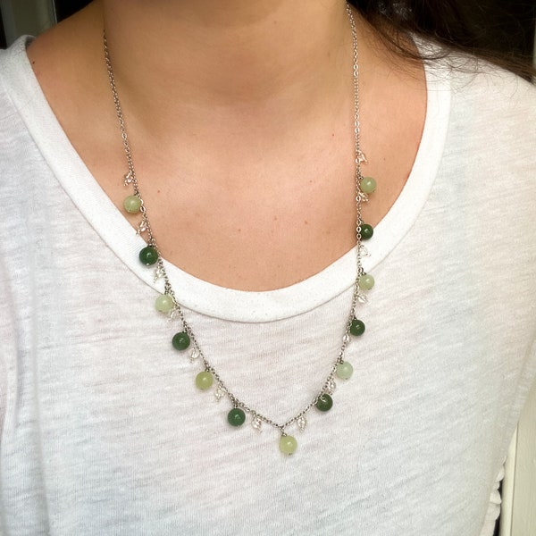 Nuances de collier de station verte | Collier de déclaration | Collier pendentif | Collier de jade | Collier en argent fait main | Bijoux colorés