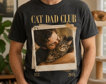 Personalized Vintage Cat Dad Club T-Shirt, Custom Photo Funny Cat Dad Shirt, Cat Lover Gift, New Cat Dad, Pet Parent Tee, Pets Keepsake Gift