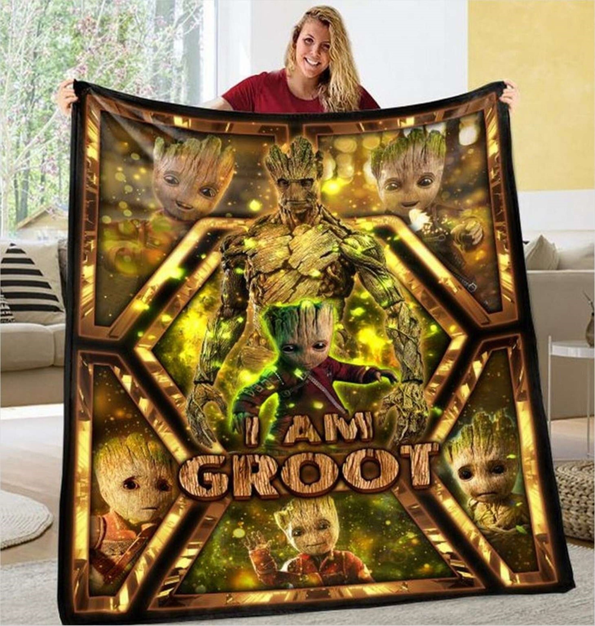 Marvel I Am Groot Soap Surfing Silk Touch Throw Blanket