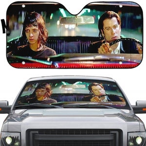 A Date With Vincent Vega Car Sun Shade | Pulp Fiction Car Sun Shade | Mia Wallace Vincent Vega Car Sun Shade Car Windshield Car Accessories