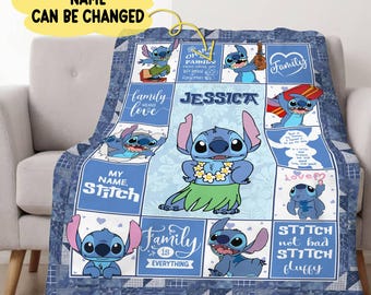 Personalized Disneyworld Stitch And Lilo Blanket | WDW Stitch Fleece Blanket | Stitch Magic Kingdom Throw Blanket for Bed Coach and Sofa