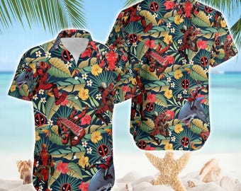 Deadpool Hawaii Shirt | Deadpool Wade Wilson Tropical Hawaiian Shirt | Superhero Xmen Hawaii Short Sleeve Shirt