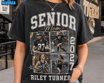 Custom Senior Mom 2027 Vintage Photo Shirt, Custom Photo Class of 2027 Family Crew Shirts, Personalized Senior Mom Graduation T-shirt
