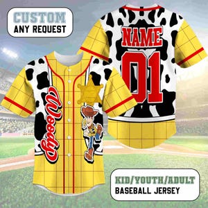 Custom Toy Story Woody Baseball Jersey, Matching Baseball Team Outfit, Adult Youth Toddler Jersey, Toy Story Jersey,Gift for Toy Story Fans