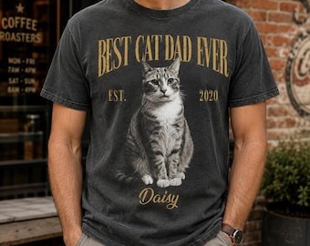 Custom Cat Dad Shirt, Personalized Photo Gift for Cat Lover, Cat Dad Keepsake Tee, Cat Dad or Pet Parent, Customizable Bootleg Pet Photo Tee