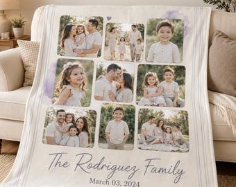 Personalized Photo Collage Blanket for Family with Text, Custom Family Photo Blankets for Father's Day, Custom Couples Blankets with Picture