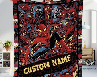 Personalized Peter Parker Spiderman Blanket Spiderman Fleece Blanket Spiderman Birthday Theme Party Spiderman Christmas Gift
