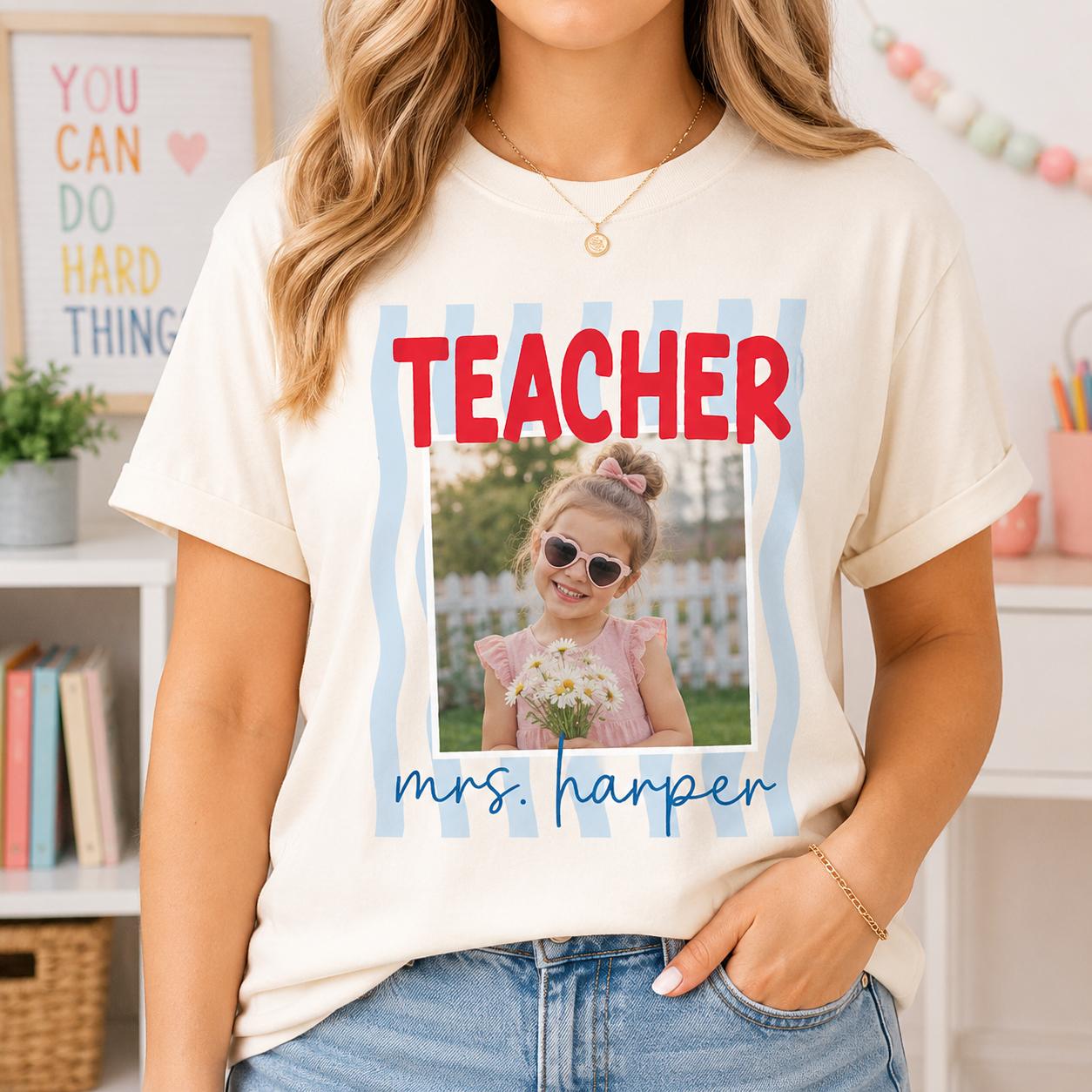 Custom Face Photo First Grade Teacher Shirt, Personalized Teacher