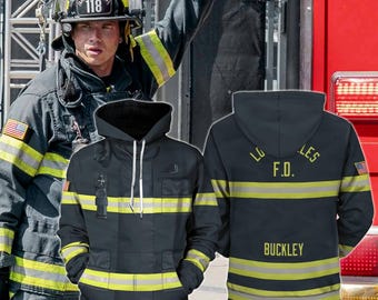 Evan Buckley 9-1-1 Firefighter Costume Hoodie, All Over Print Zip Hoodie, Buckley Firefighter Costume, Movie Fan Gift, Station 118