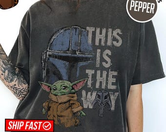 StarWars The Mandalorian and Grogu This is the Way Graphic T-Shirt, Retro Grogu Bounty Hunter Tee, Vintage 90s StarWars Fan Gift Shirt