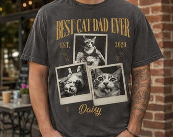 Personalized Best Cat Dad Ever Shirt, Cat Dad Shirt with Pet Photo, Custom Gift for Cat Dad, Father Day Gift, Cat Lover Gift, Cat Owner Gift