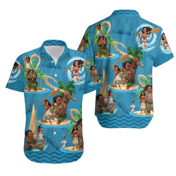 Moana And Maui Hawaiian Shirt | Moana Beach Hawaiian Shirt | Princess Moana Summer Hawaii Shirt | Vacation Holiday Hawaiian Shirt