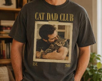 Custom Photo Funny Cat Dad Shirt, Personalized Vintage Cat Dad Club T-Shirt, Cat Lover Gift, New Cat Dad, Pet Parent Tee, Pets Keepsake Gift