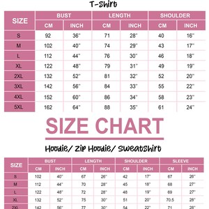 a size chart for a T-shirt, including bust, length, shoulder, and sleeve measurements in centimeters.