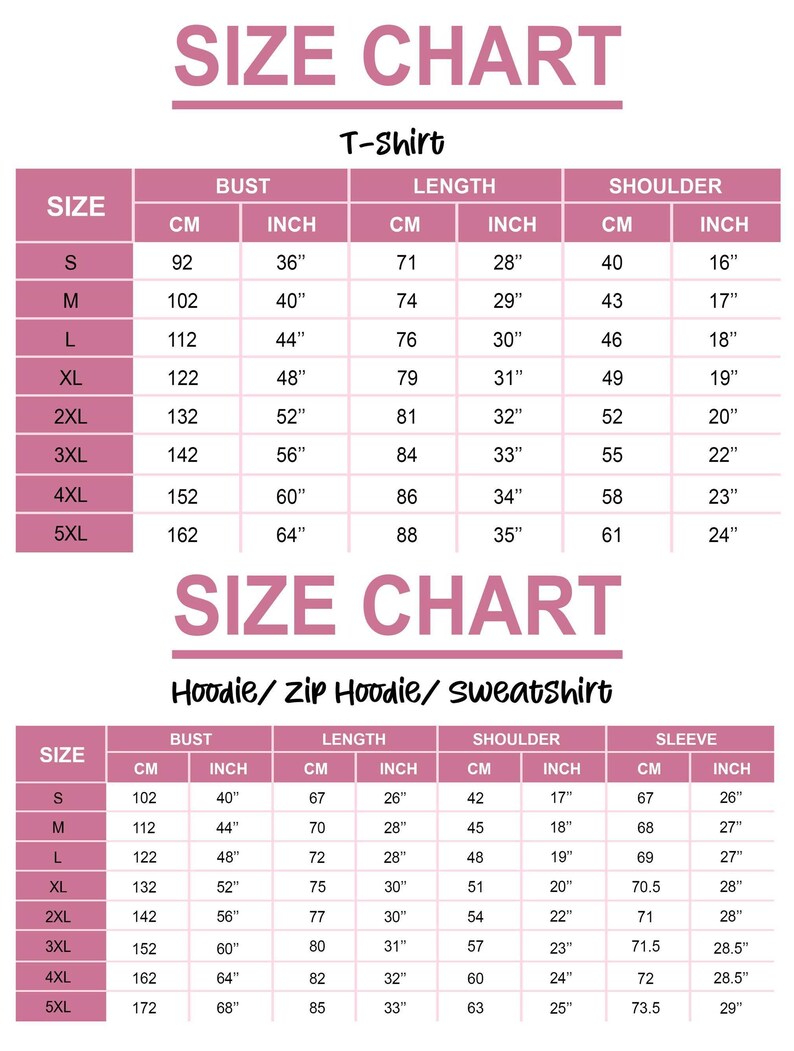 a size chart for a T-shirt, including bust, length, shoulder, and sleeve measurements in centimeters.