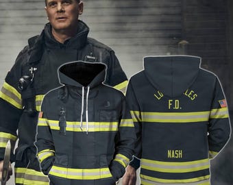 Bobby Nash 9-1-1 Firefighter Costume Hoodie, All Over Print Zip Hoodie, Bobby Nash Firefighter Costume, Movie Fan Gift, Station 118