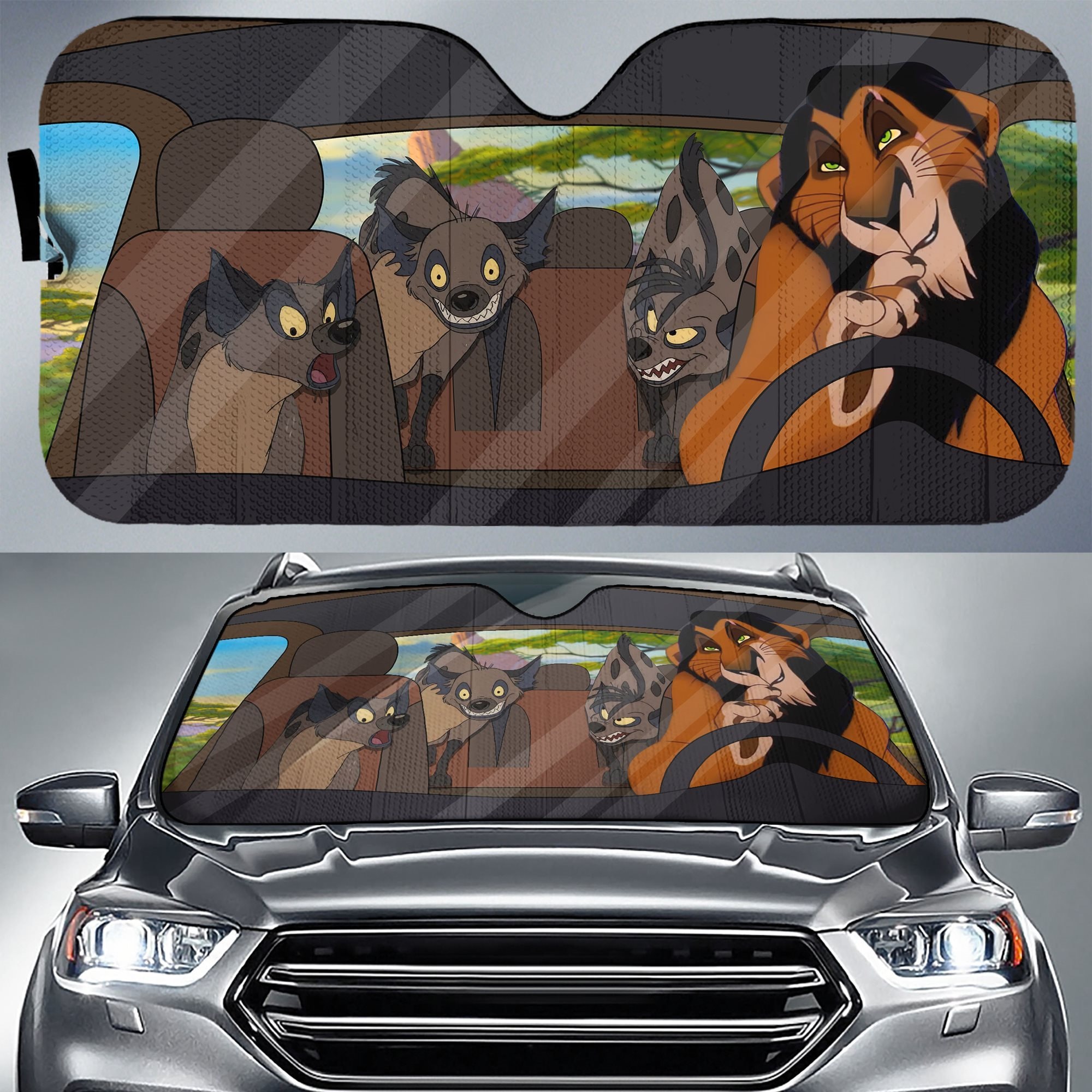 Lion King Car Sun Shade | Scar Shenzi, Banzai, and Ed Car