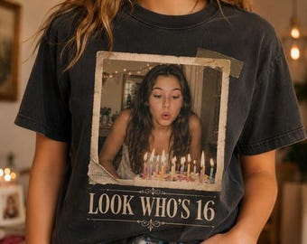 Personalised Vintage Picture 21st Birthday Tshirt, Custom Photo Birthday Shirt, Look Whos 16 Shirt, Vintage 90s Photo Shirt, Y2k Bday Shirt