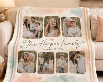 Custom Photo Blanket For Family, Personalized Picture for Mother Father Blanket, Photos Collage Grandma Gift, Blanket With Photo and Text