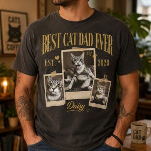 Vintage Cat Lover Shirt, Funny Cat Dad Shirt, Personalized Cat Dad Shirt, Father's Day Tee, Custom Cat's Image Name Shirt Gift For Cat Lover imagem 1