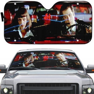 A Date With Vincent Vega Car Sun Shade | Pulp Fiction Car Sun Shade | Mia Wallace Vincent Vega Car Sun Shade Car Windshield Car Accessories