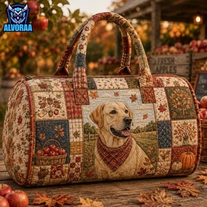 Labrador Retriever Weekender Bag, Fall Dog Duffle, Quilted Travel Bag, Lab Mom Gift, Autumn Patchwork Overnight Luggage, Dog Lover Gift