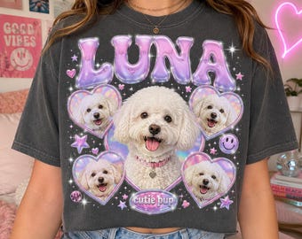 Pet Photo on Tshirt, 90s Rap Bootleg Tee, Personalized Retro Dog Bootleg Shirt, Custom Vintage 90s Dog Photo T-Shirt, Dog Mom Dog Dad Gift