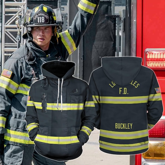 Evan Buckley 9-1-1 Firefighter Costume Hoodie, All Over Print Zip Hoodie, Buckley Firefighter Costume, Movie Fan Gift, Station 118